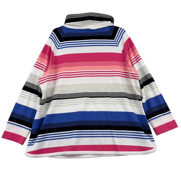 T by Talbots Sweatshirt Size 2X Blue Pink Stripe Pullover Drawstring Funnel Neck - Picture 7 of 10